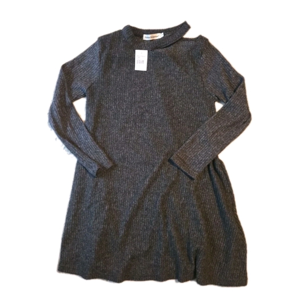 Nordstrom Rack Charcoal Ribbed Knit Dress Cotton Emporium Brand Size S NWT